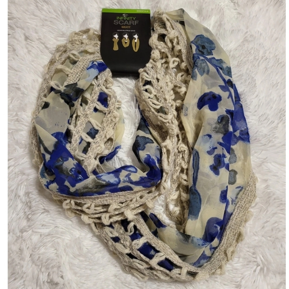 Infinity Scarf Blue Khaki Tan Shimmer Silver MixIt $35 NWT